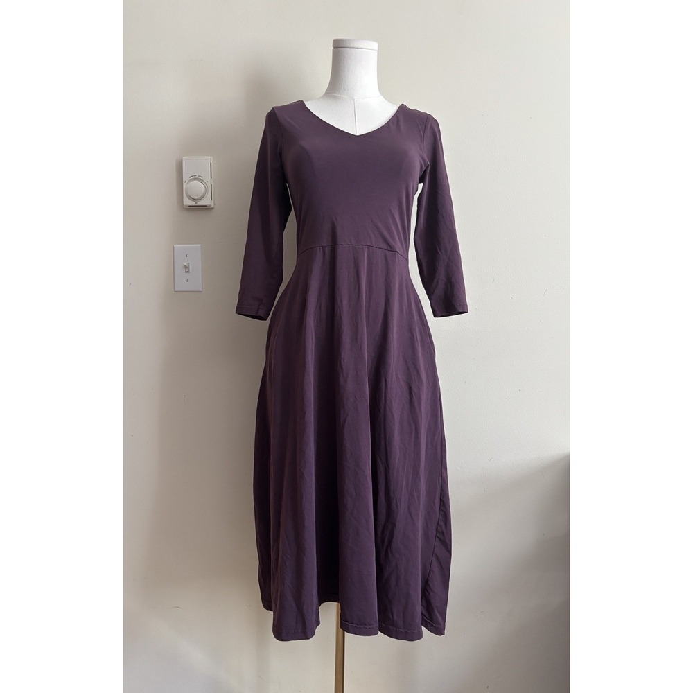 Pact Dress Womens Small Organic Cotton Purple V Neck Stretch Skater Circle Skirt